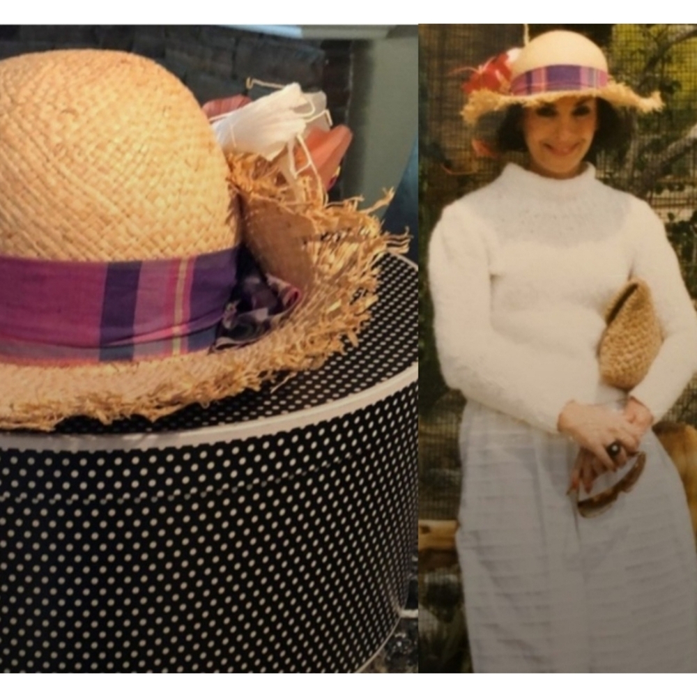 Ralph Lauren Straw Hat with Plaid Band and Flower Embellishment